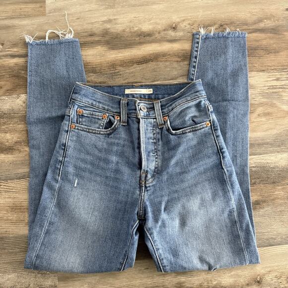 Levi’s Wedgie Skinny Distressed Button Fly Jeans Women’s 24 Blue High Rise - Picture 3 of 7